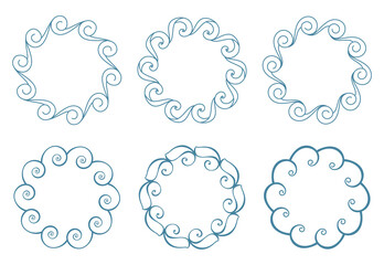 Wave ornament. Set of decorative frames. Round borders. Circle pattern. Design background for invitations and holiday cards.