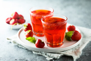 Refreshing homemade strawberry drink with mint