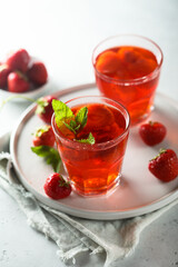 Refreshing homemade strawberry drink with mint