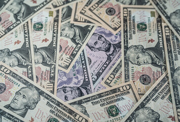 Background with money american hundred dollar bills. 20 dollars, 100 dollars