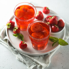 Refreshing homemade strawberry drink with mint