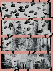 Fototapeta premium cut texture painted with paint on a colored background with white stripes. Abstract paint pattern with spots, dots and stripes. Brush strokes