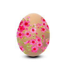 Pink wax flower blossom watercolor painted on round brown color egg
