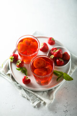 Refreshing homemade strawberry drink with mint