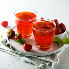 Refreshing homemade strawberry drink with mint