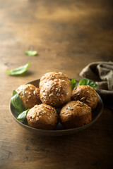 Homemade savory muffins with cheese and seeds