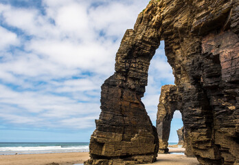 Natural stone arches of the Catedrales beach in Ribadeo, Lugo, Galicia (Playa de Aguas Santas)