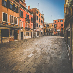 Venice, Italy, February 13, 2021 - Small square in Venice without any people during crisis COVID-19, Italy
