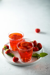 Refreshing homemade strawberry drink with mint