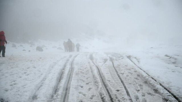 Climbing Elbrus. Training and acclimatization on the slope of Elbrus. The road to the top of Elbrus. Caucasus, Russia.