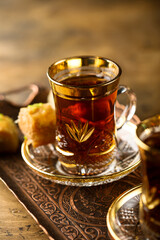 Traditional Turkish tea served with sweets