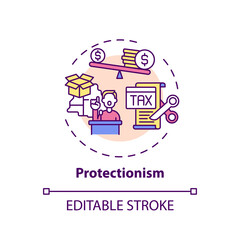 Protectionism concept icon. Economic policy idea thin line illustration. Import-competing sector. Domestic industries support. Vector isolated outline RGB color drawing. Editable stroke