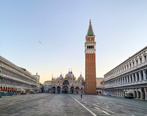 Naklejka premium Basilica of Saint Mark and deserted San Marco Square during the crisis COVID-19