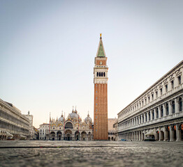 Naklejka premium Basilica of Saint Mark and deserted San Marco Square during the crisis COVID-19