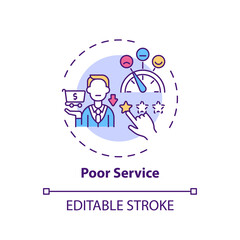 Poor service concept icon. Typical consumer rights violation claim idea thin line illustration. Failure with meeting customer expectations. Vector isolated outline RGB color drawing. Editable stroke