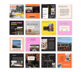 Social media pack. For app, web mail digital display style. Minimal. beauty cards. Business presentation template. Set of modern blog posts or Editable simple info banner, trendy book cover idea.  