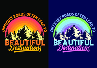 Mountain Retro Vintage Sunset, Mountain T-shirt Design, Vector, logo