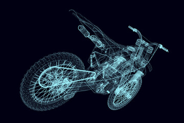 Wireframe of a sports bike from blue lines on a dark background. 3D. Vector illustration