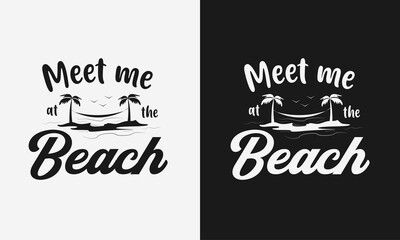 meet me at the beach ,hello summer calligraphy, hand drawn lettering illustration vector