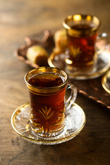 Traditional Turkish tea served with sweets