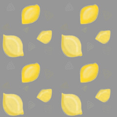 Lemons.Seamless pattern, drawing with pastel, pencil, paper texture.