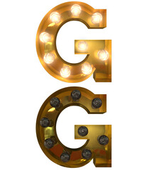 Golden light bulb text in 2 different states, with lights on and lights off G