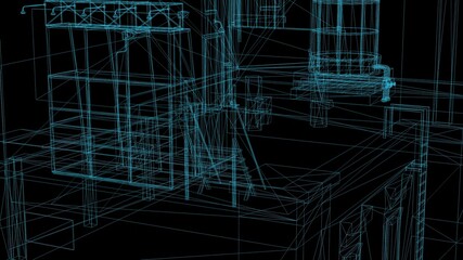 3d rendering - wire frame model of industrial buildings