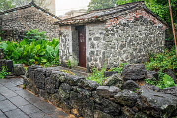 Meishe volcanic village old houses made of volcanic rock Haikou Hainan China