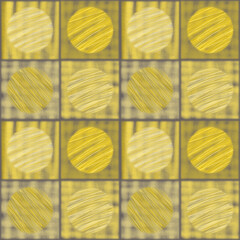 Yellow, geometric seamless pattern, pastel drawing, paper texture.