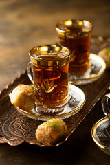 Traditional Turkish tea served with sweets