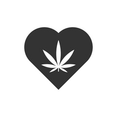 Cannabis leaf in heart icon isolated on white background. Marijuana symbol modern, simple, vector, icon for website design, mobile app, ui. Vector Illustration