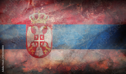 retro flag of Serbia with grunge texture