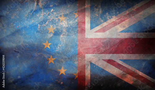 retro flag of United Kingdom And The Flag Of The European Union with grunge texture