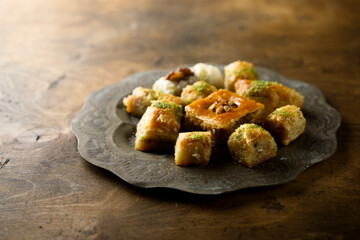 Traditional homemade Turkish baklava with pistachios