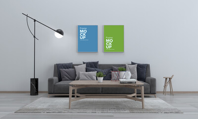 Realistic Frame Mockup of living room Interior sofa and couch with table