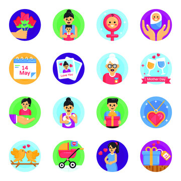 
Flat Icons of Mother's Day Celebration


