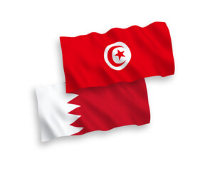 Flags of Republic of Tunisia and Bahrain on a white background
