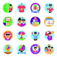 Fototapeta premium Flat Round Icons of Autism Spectrum Disorder