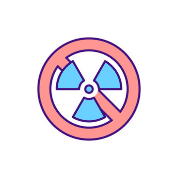 No radiation sign RGB color icon. Prevent harmful work conditions. Forbidden zone, no radioactivity. Hazard of nuclear power.Caution for atomic reactor. Isolated vector illustration