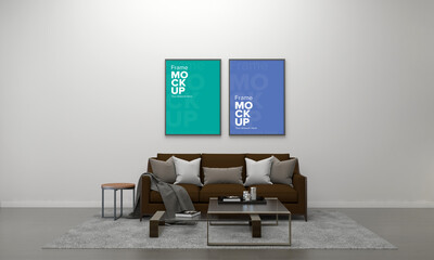 Realistic Frame Mockup of living room Interior sofa and couch with table