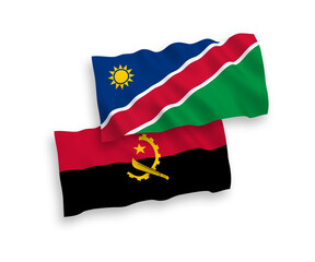 Flags of Republic of Namibia and Angola on a white background