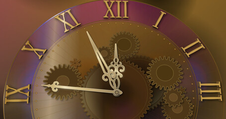 Steampunk watch with moving hand and clockwork. Antique clock. Steampunk clock animation. Ideal 4K animation model for movies, TV shows, scenery, screensavers, news, advertisements, games, retro.