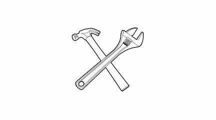 Tools Icon. Vector Isolated Black and White Illustration of a Tools Icon with a Hammer and a Wrench