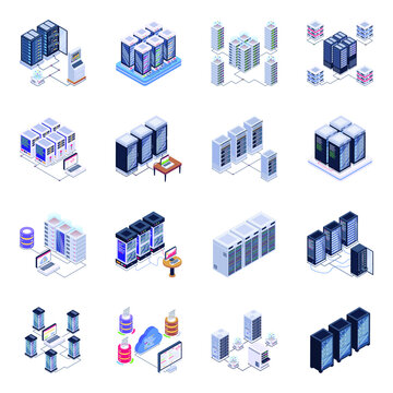 
Isometric Icons of Data Servers in Modern Style Designs

