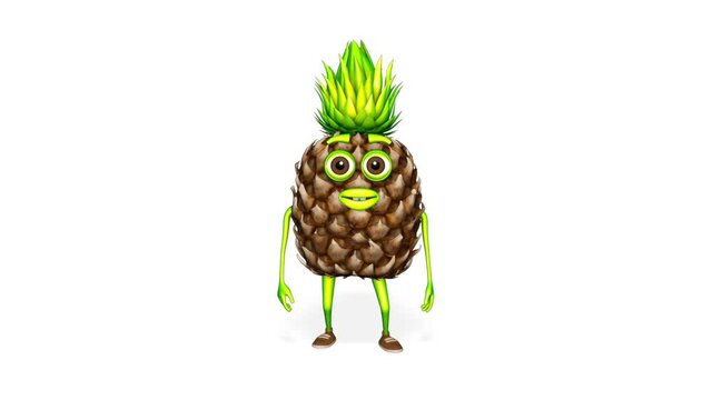 3d Character Pineapple Gesture Loop on White Background