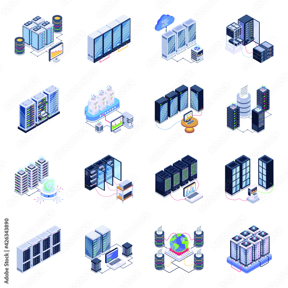 Canvas Prints isometric icons of data storage servers in modern style designs