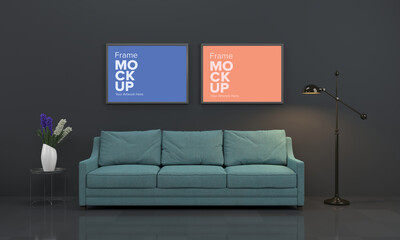 Realistic Frame Mockup of living room Interior sofa and couch with table