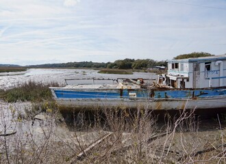 Old fishing boat on St Helena Island in South Carolina USA