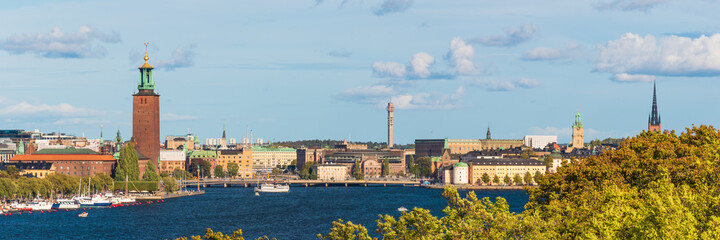 city skyline of Stockholm, Sweden on a sunny summer day