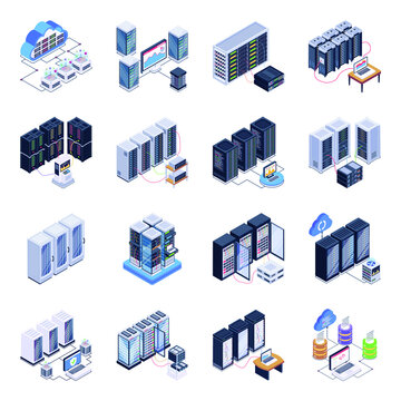 Isometric Icons of Distributed Servers in Modern Style Designs
